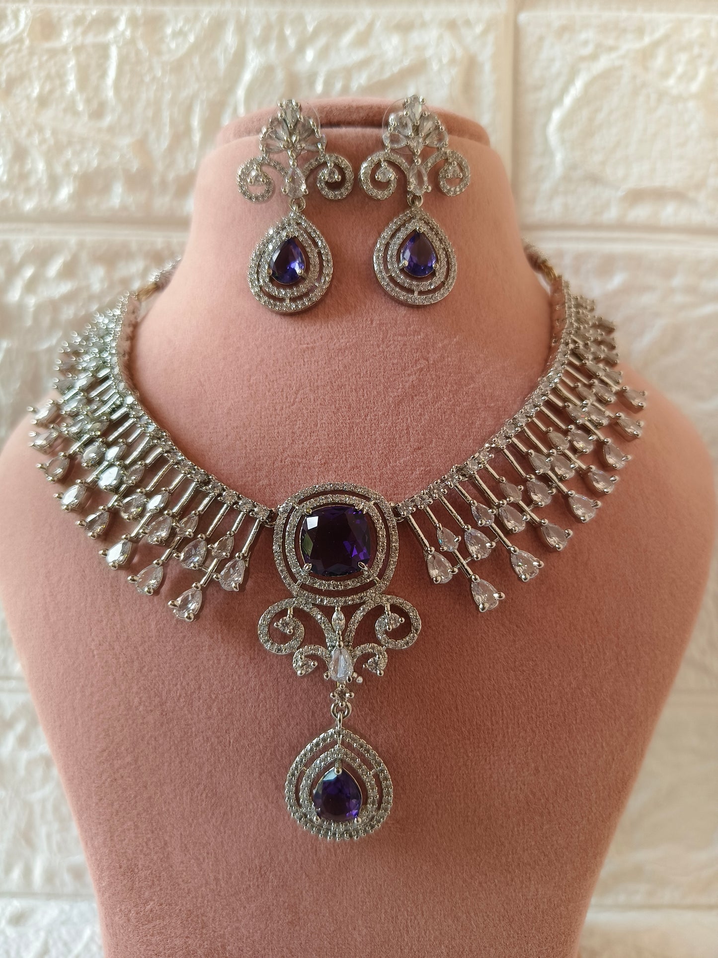 Blue Gemstone Zirconia Necklace Set