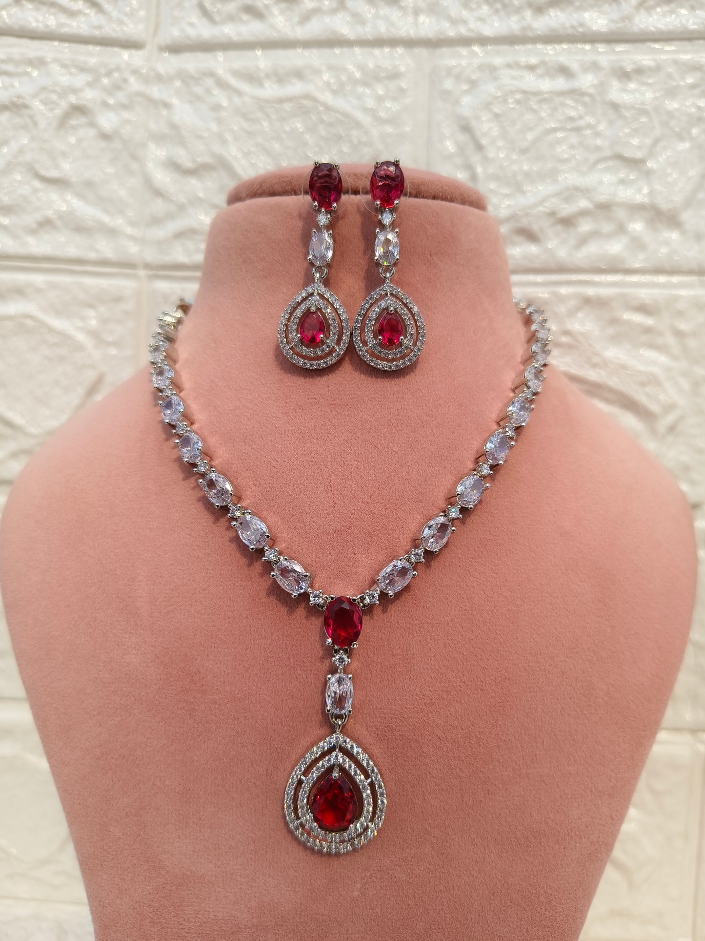 Rosy Red Zirconia  necklace set