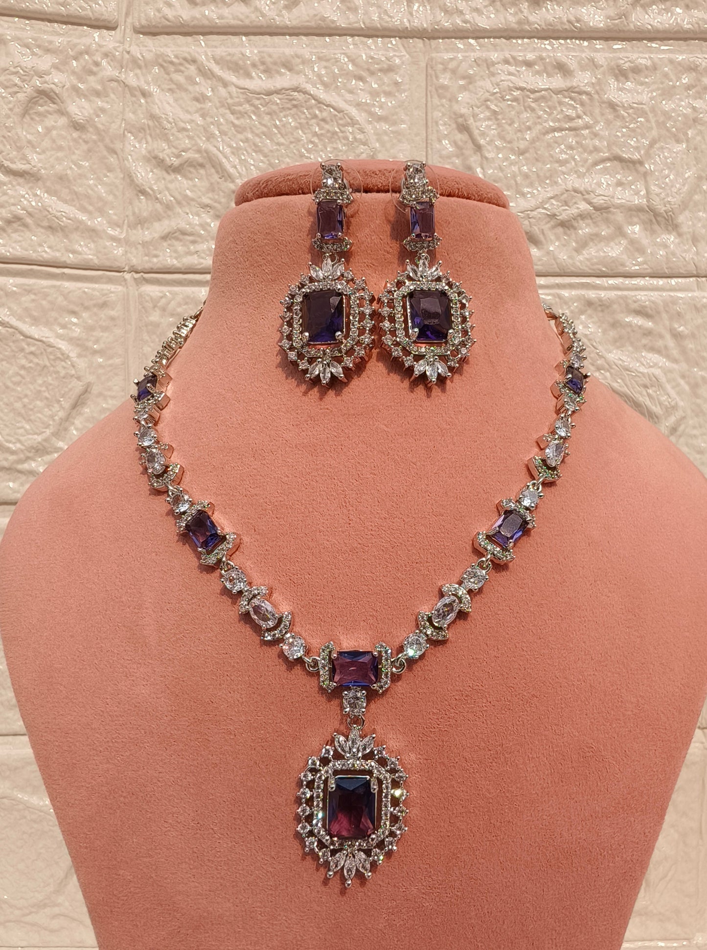 Purple pendent Zirconia Necklace Set