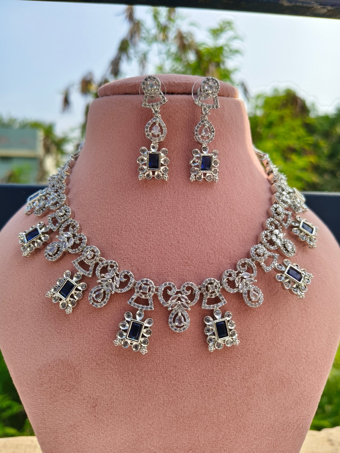 Blue Dazzling  zirconia Necklace Set