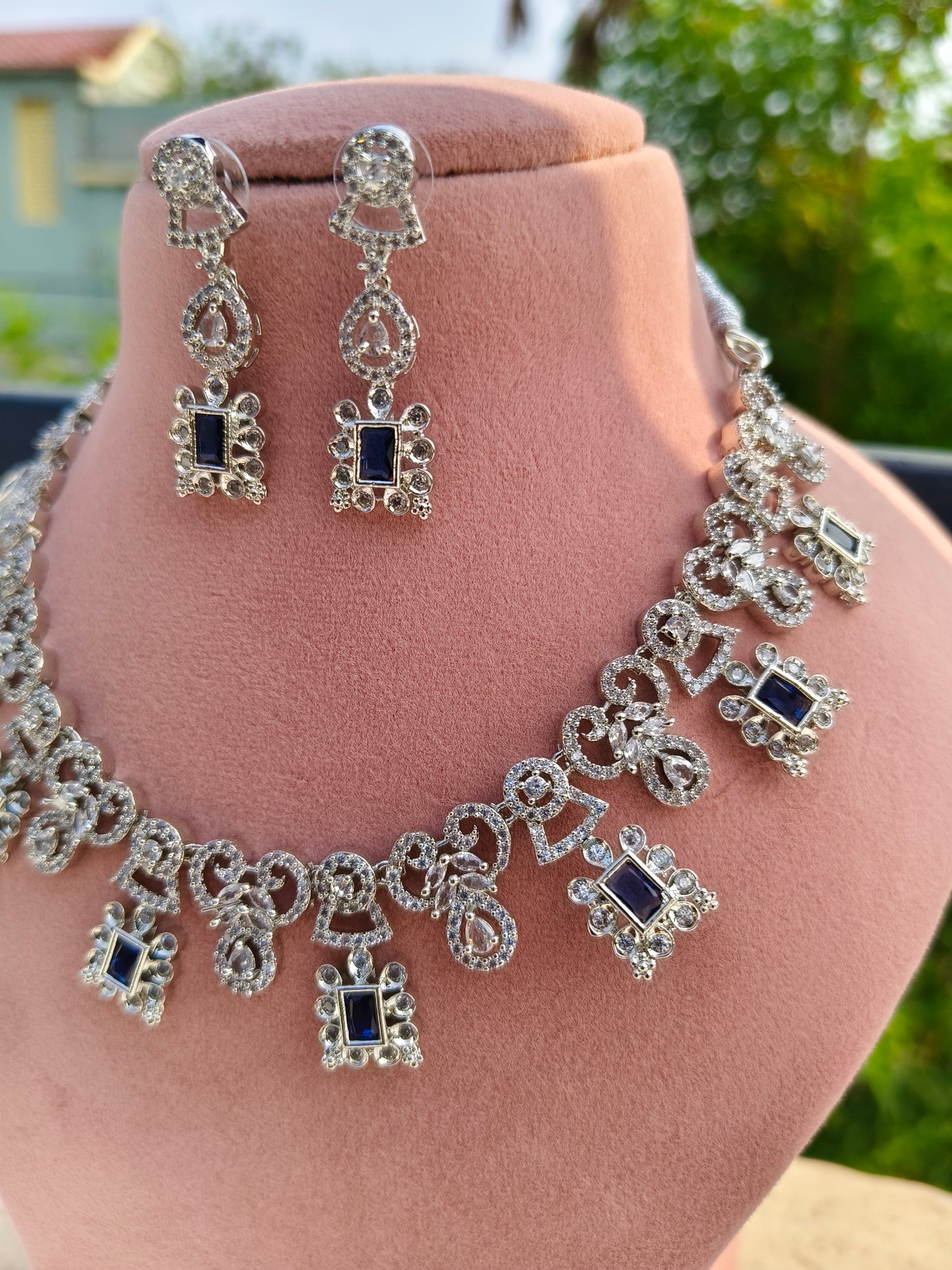 Blue Dazzling  zirconia Necklace Set