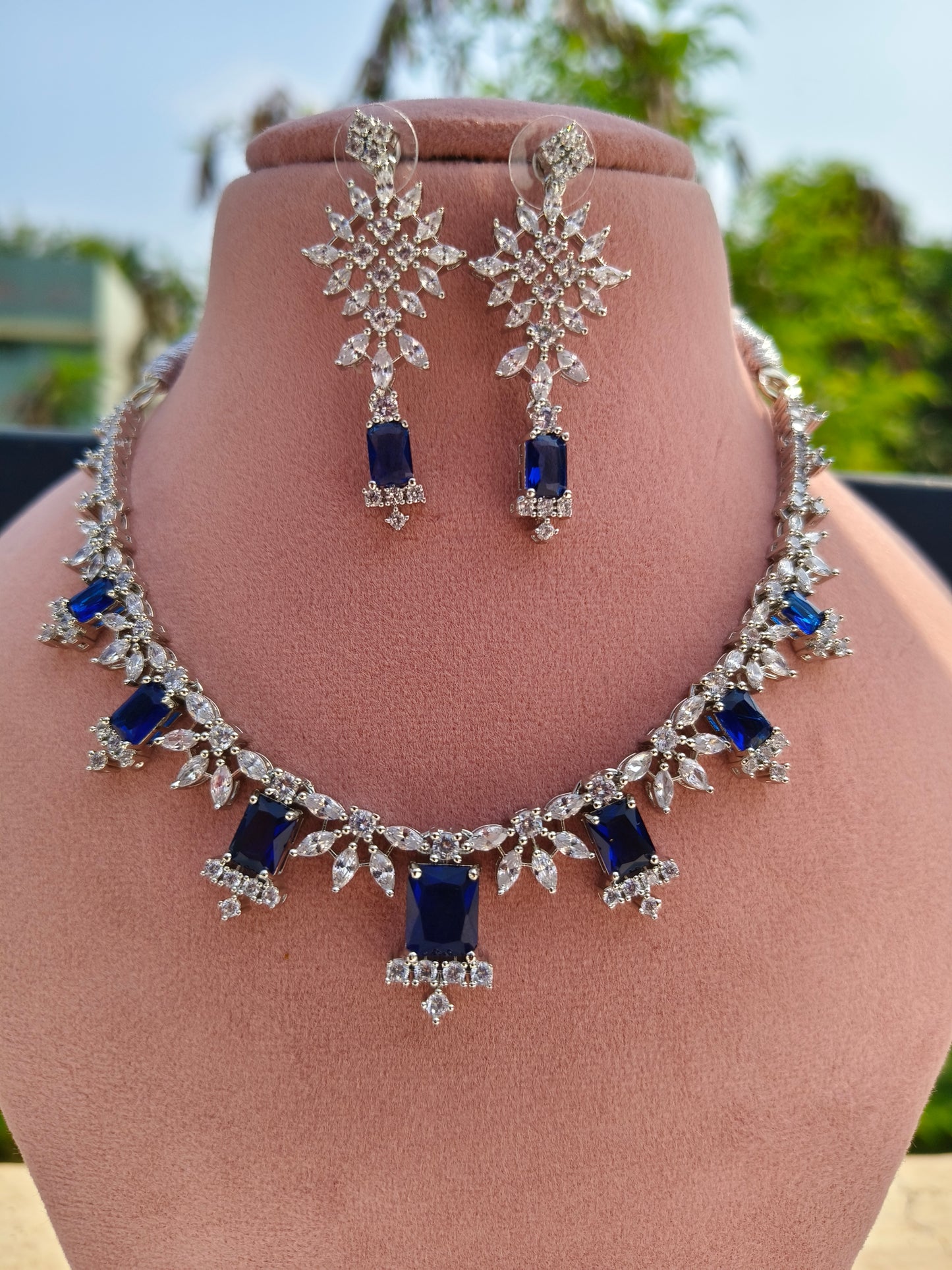 Blue Square stone Zirconia Necklace Set