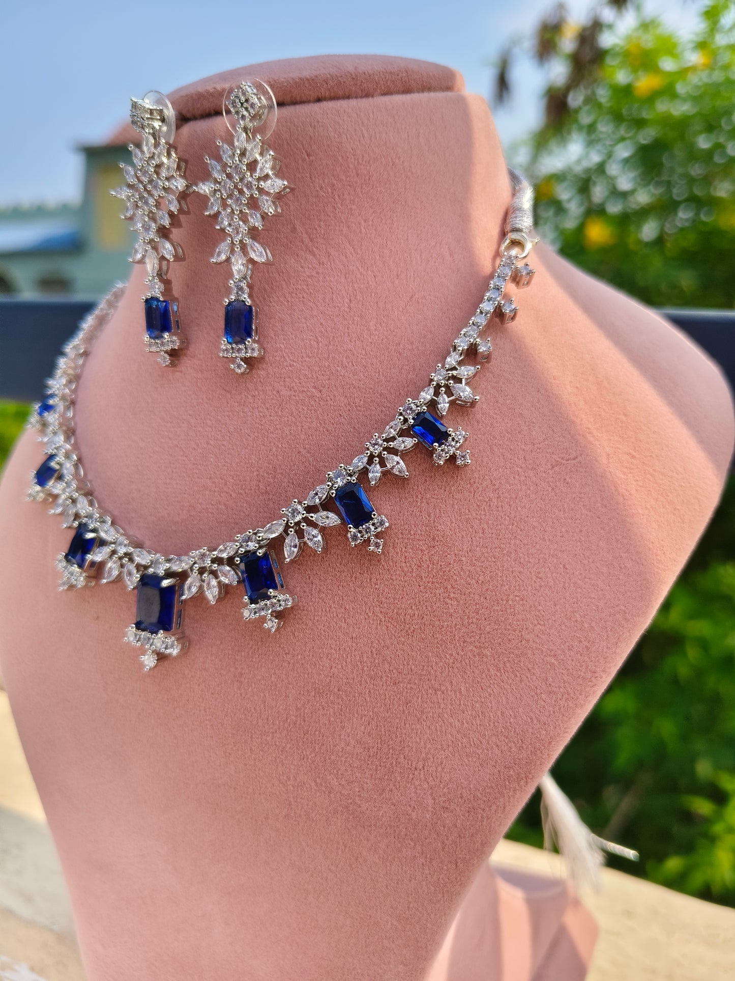 Blue Square stone Zirconia Necklace Set