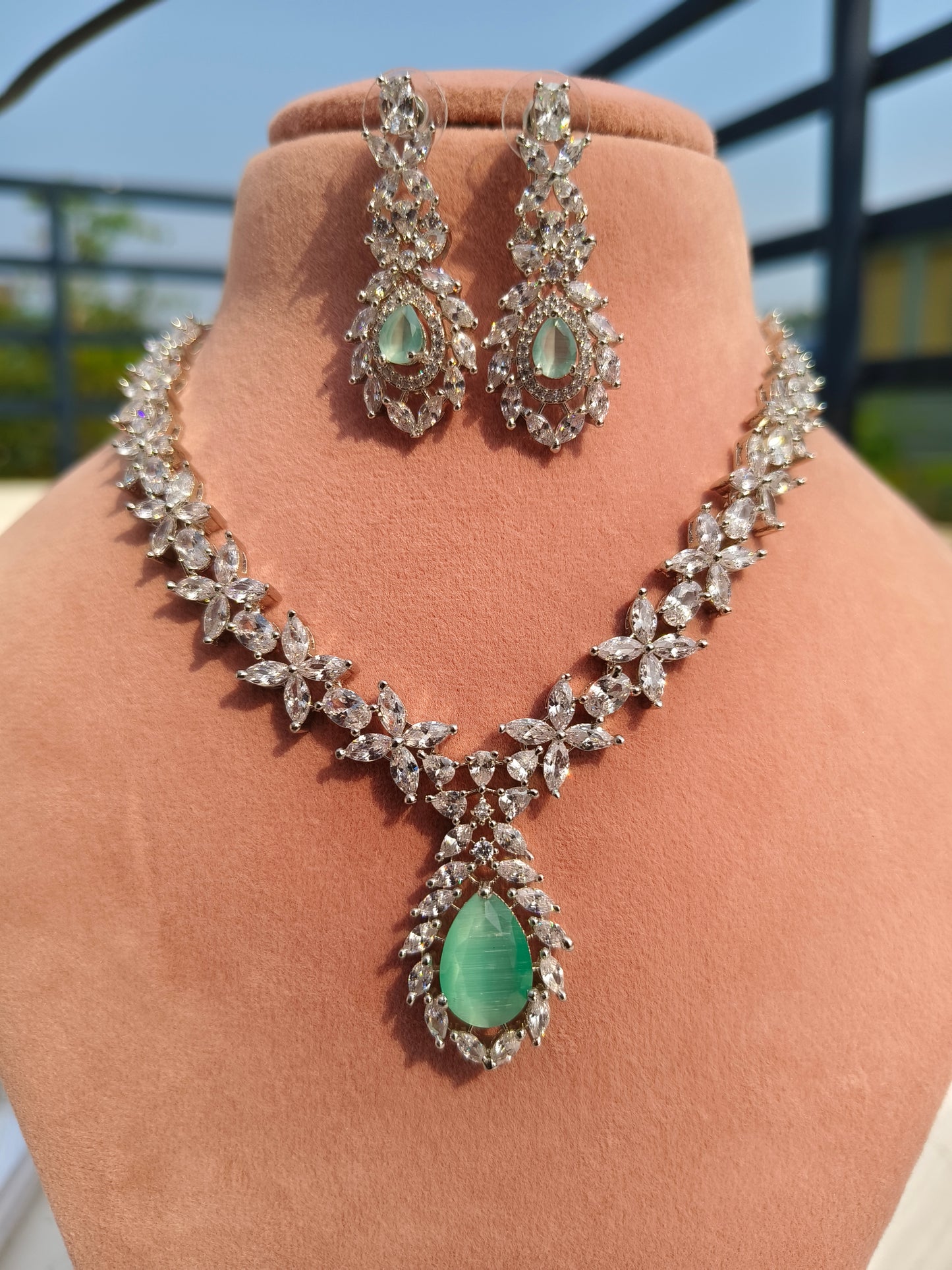 Crystal Clear mint green Zirconia Necklace set