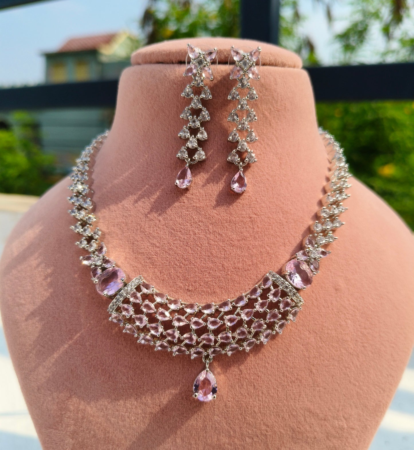 Pink Rosy zirconia Necklace set