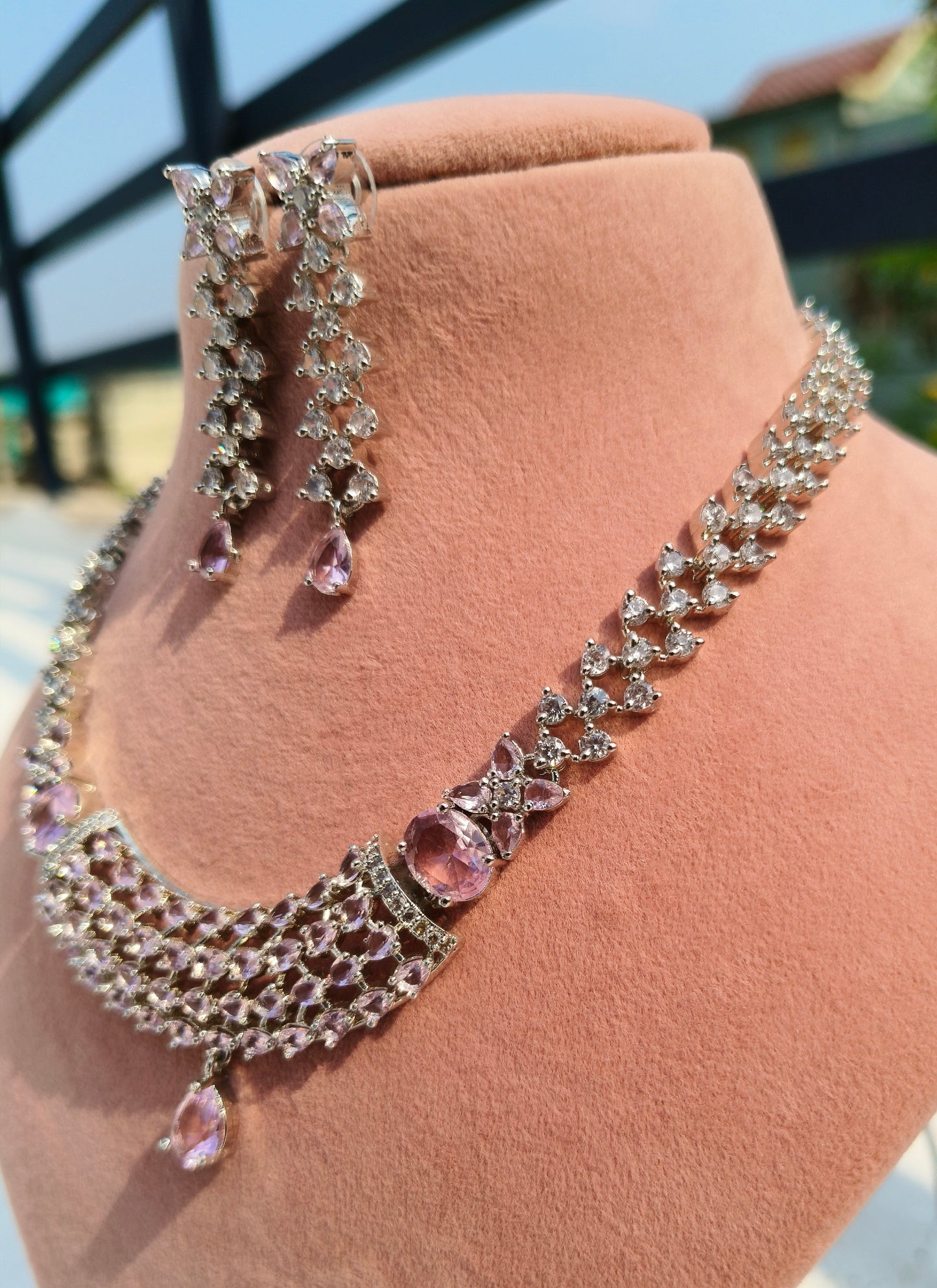 Pink Rosy zirconia Necklace set