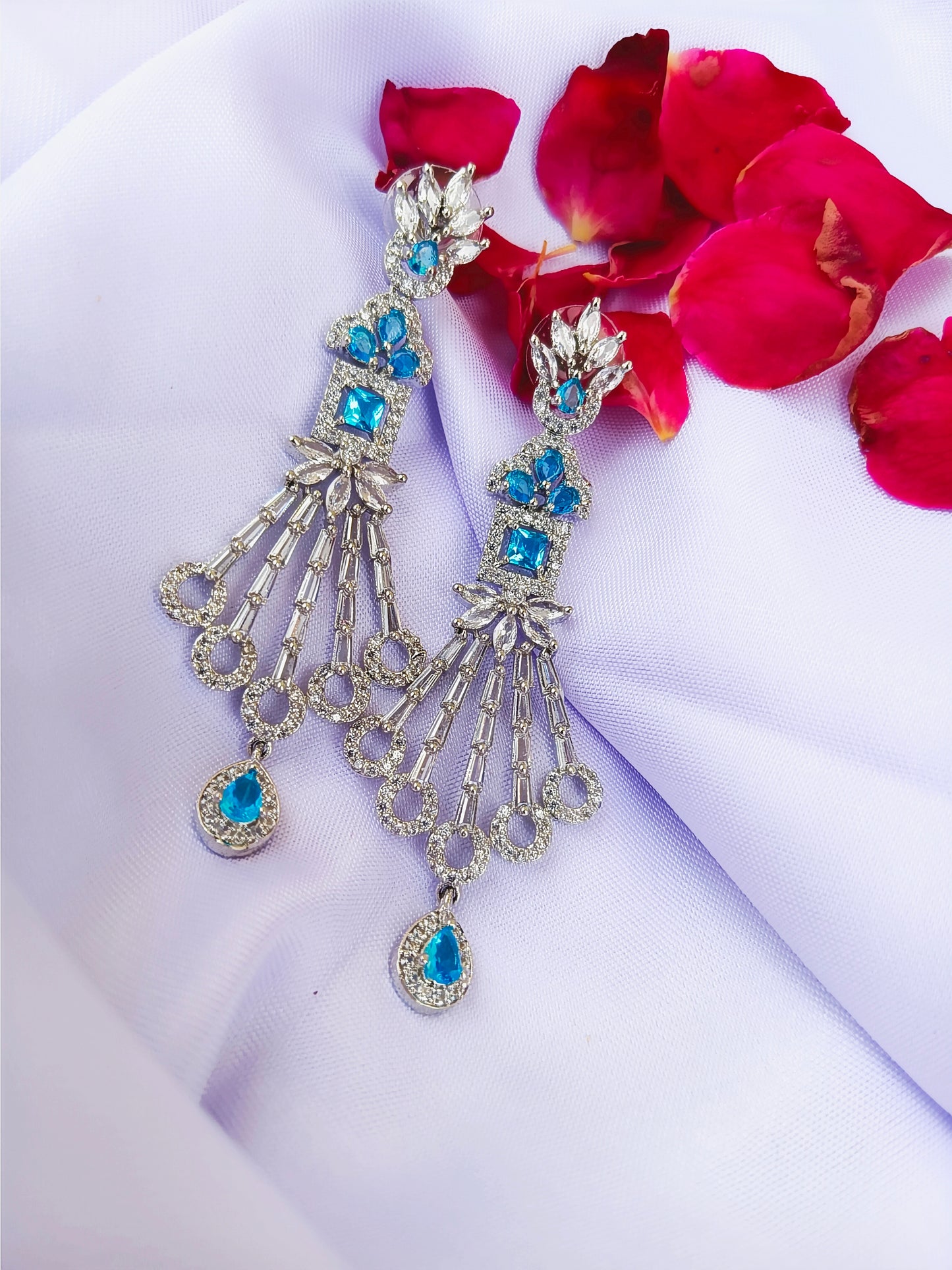 Sky Blue Bloom Zirconia Danglers