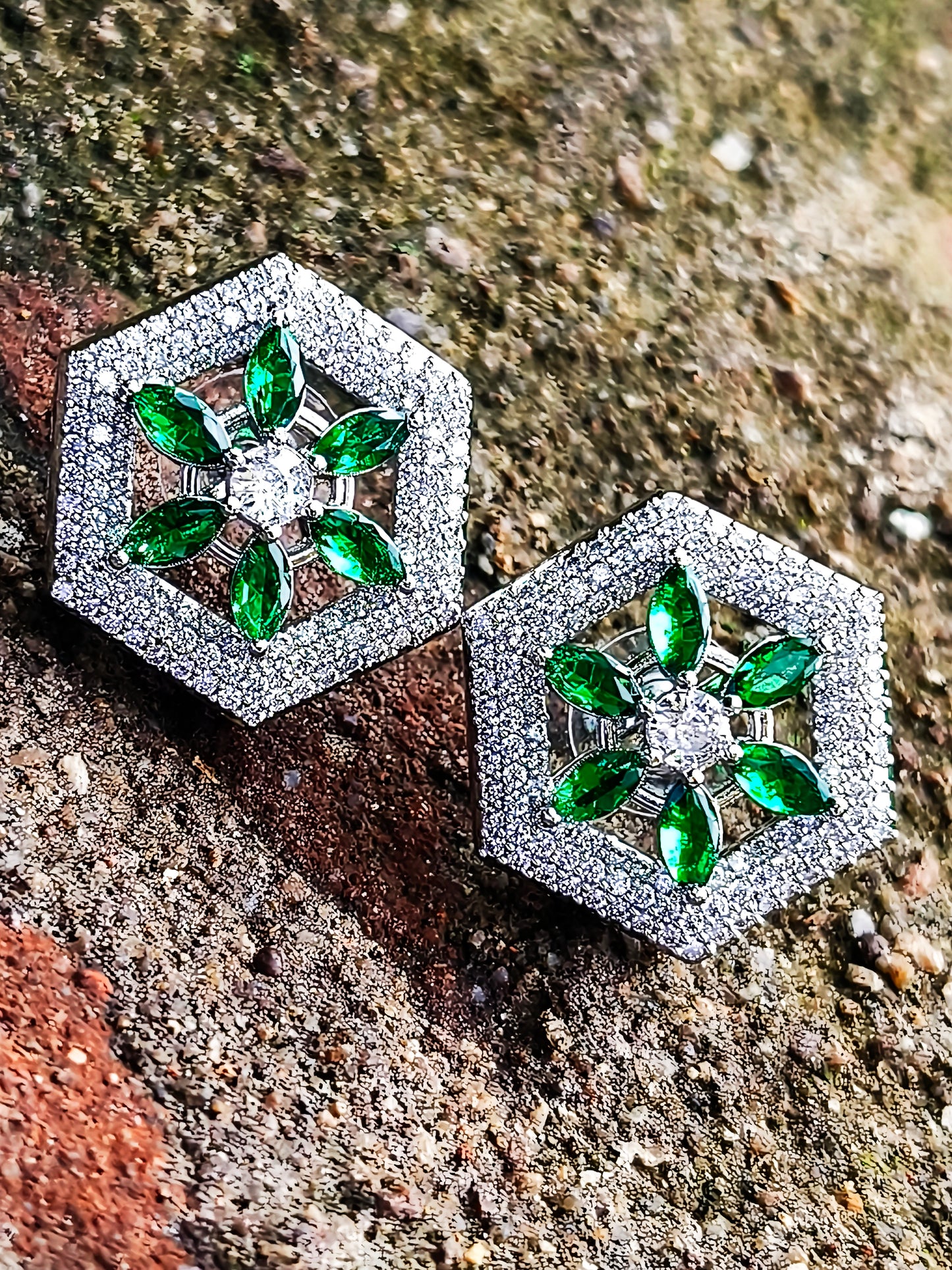 Emerald Green Iris Zirconia Studs