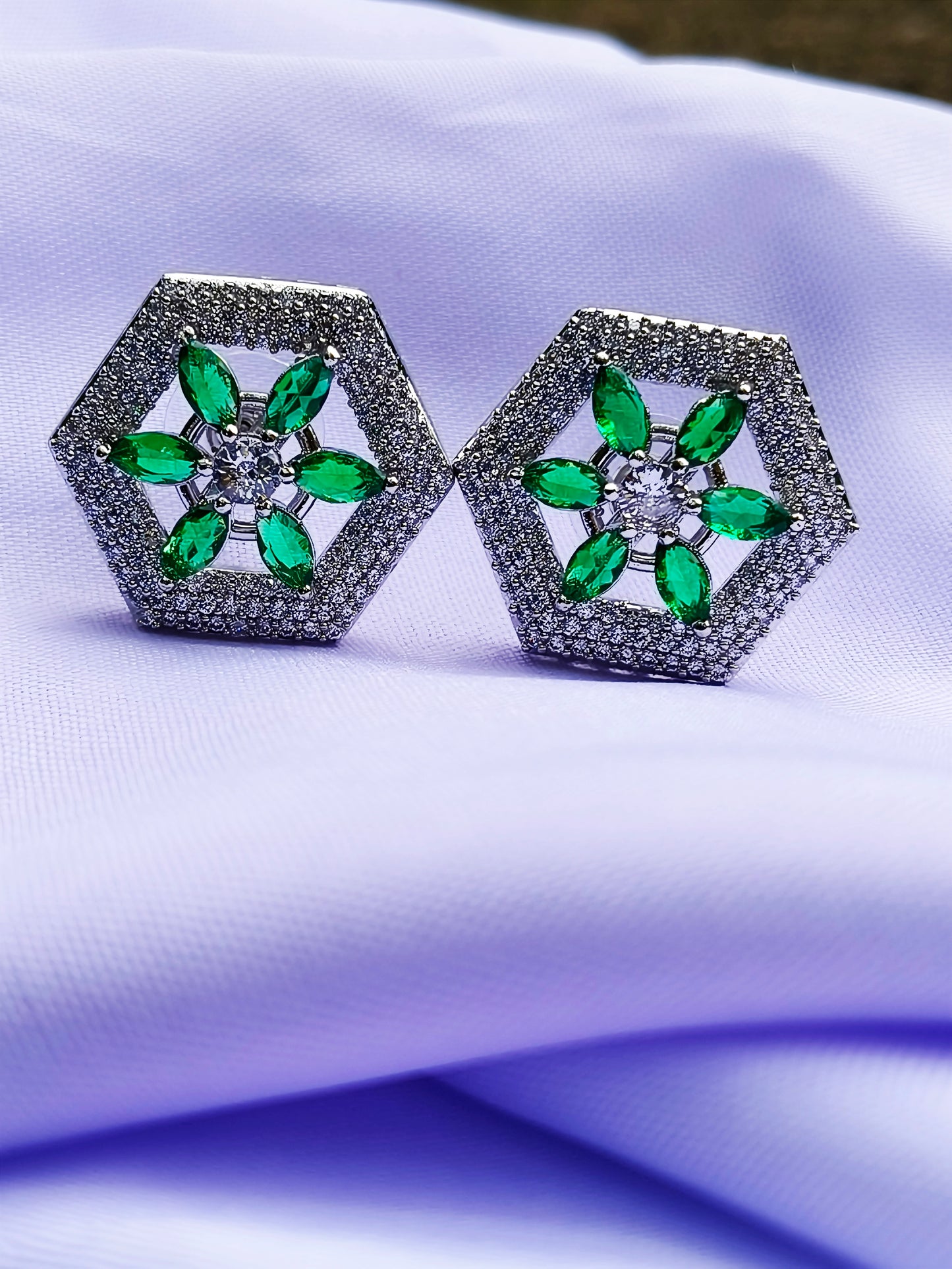 Emerald Green Iris Zirconia Studs