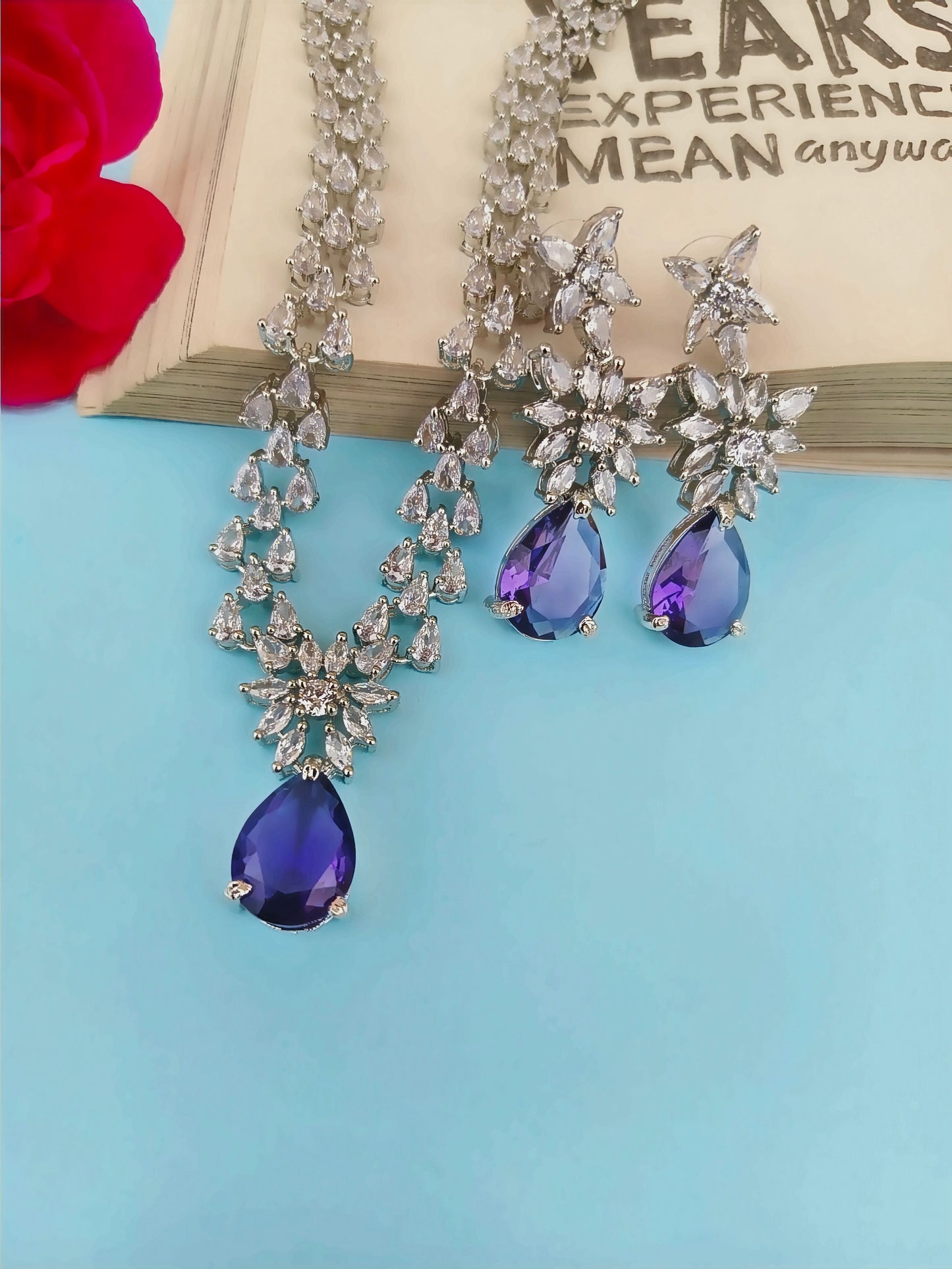 Purple  Drop Zirconia Necklace Set