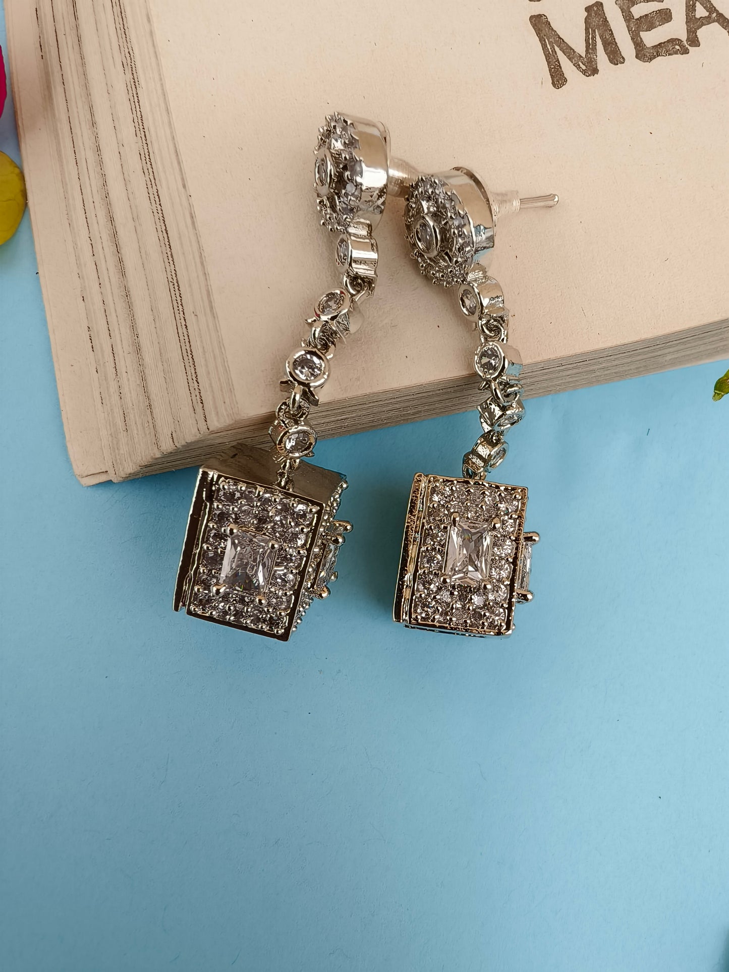 Silver Square Zirconia Dangler