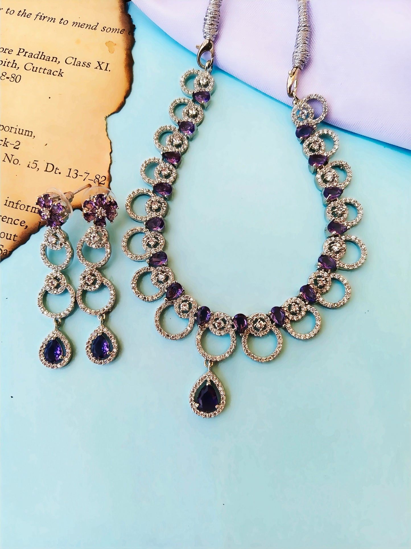 Purple shina Zirconia Necklace set