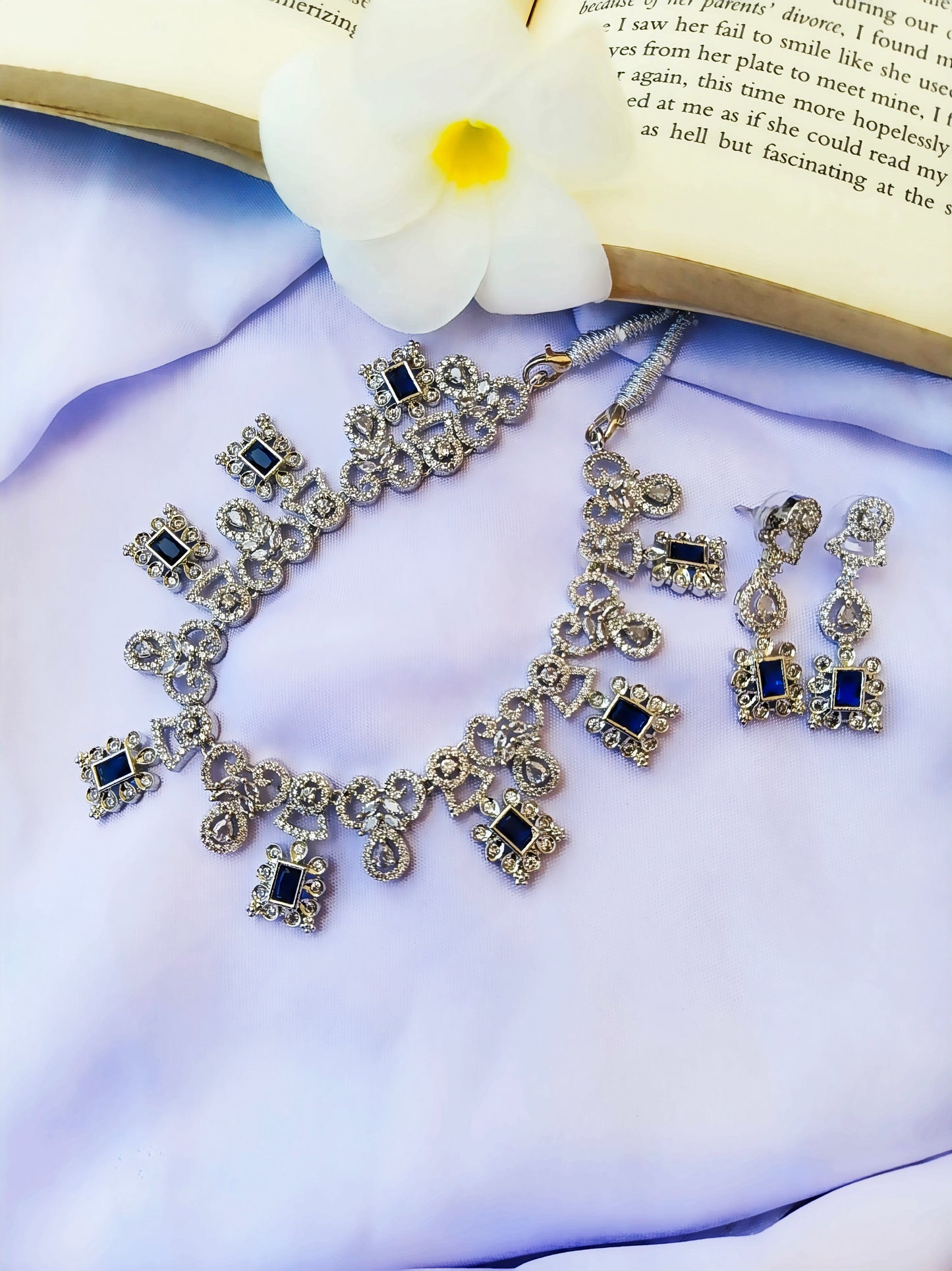 Blue Dazzling  zirconia Necklace Set