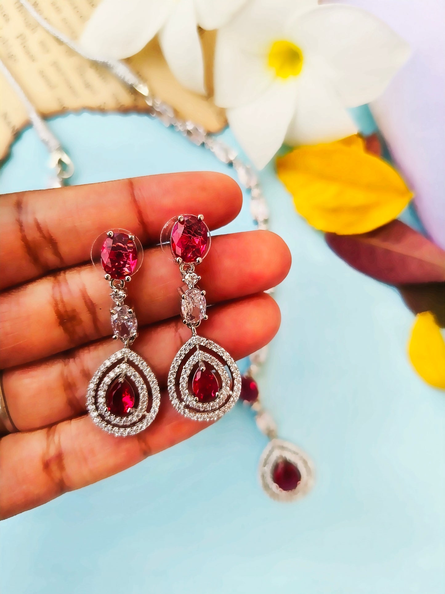 Rosy Red Zirconia  necklace set