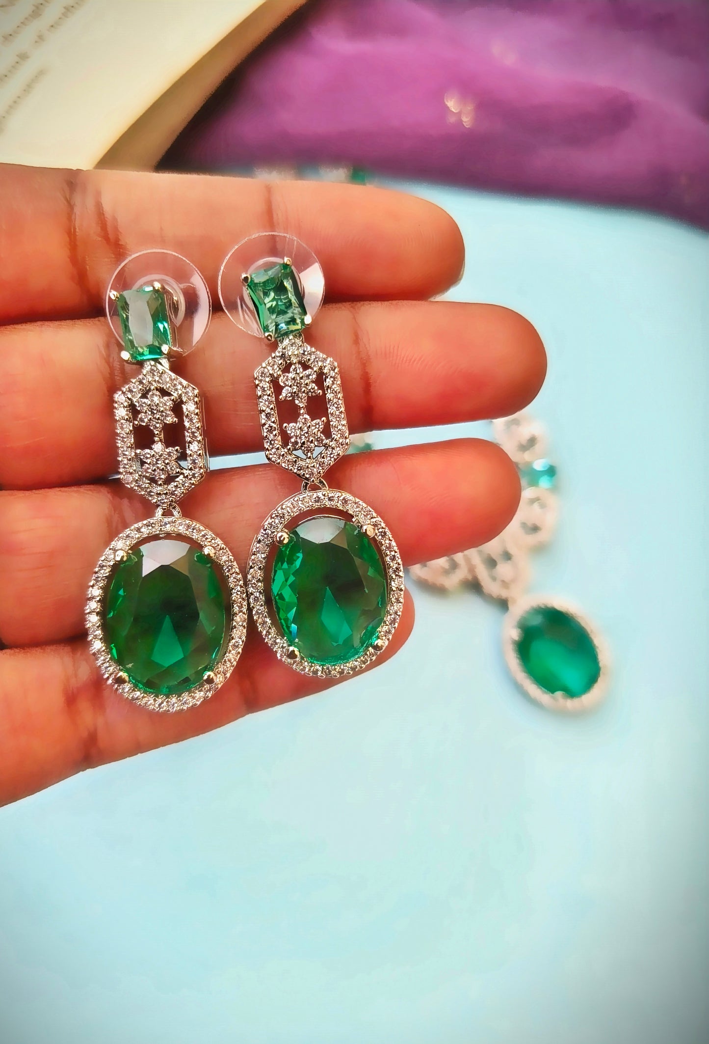 Green small pendent Zirconia Necklace set