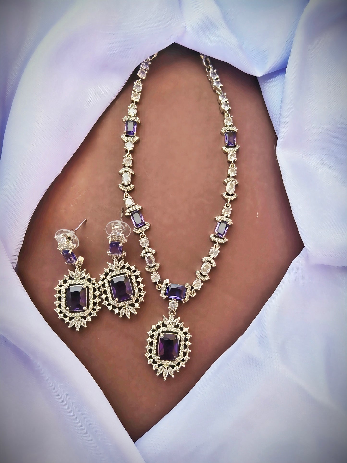 Purple pendent Zirconia Necklace Set