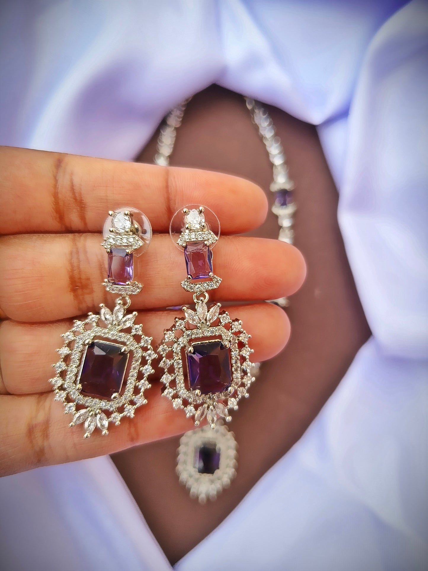 Purple pendent Zirconia Necklace Set