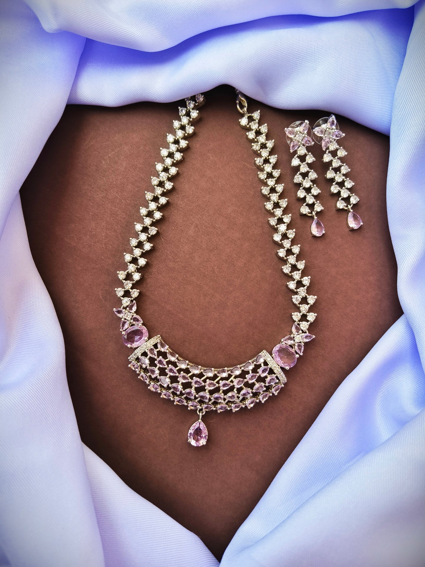 Pink Rosy zirconia Necklace set