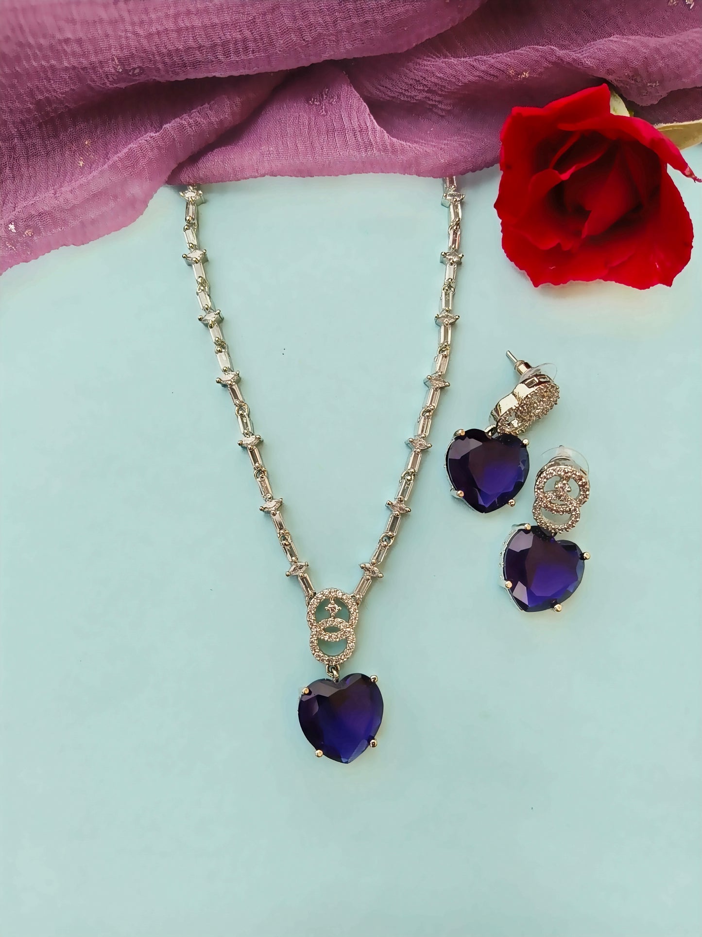 Purple Pyari Zirconia Necklace set