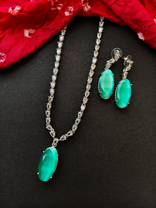 Turquoise Oval  Zirconia Necklace set