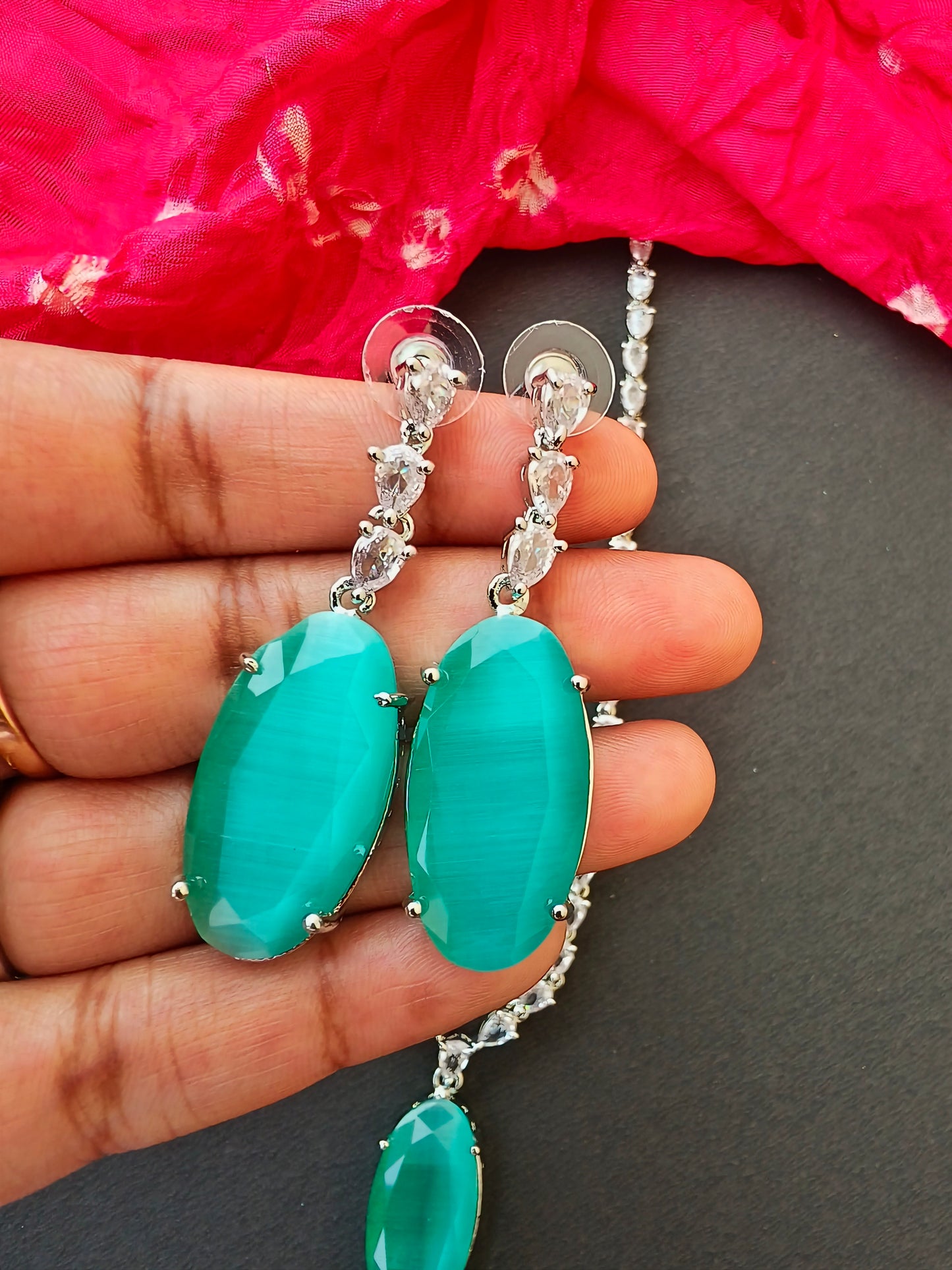 Turquoise Oval  Zirconia Necklace set