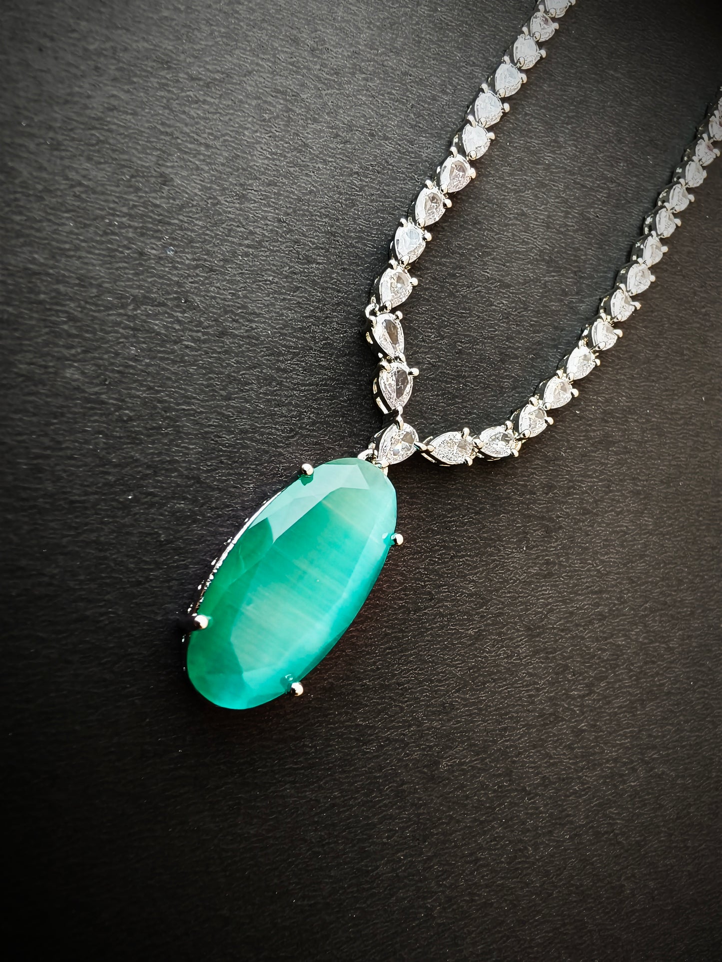 Turquoise Oval  Zirconia Necklace set