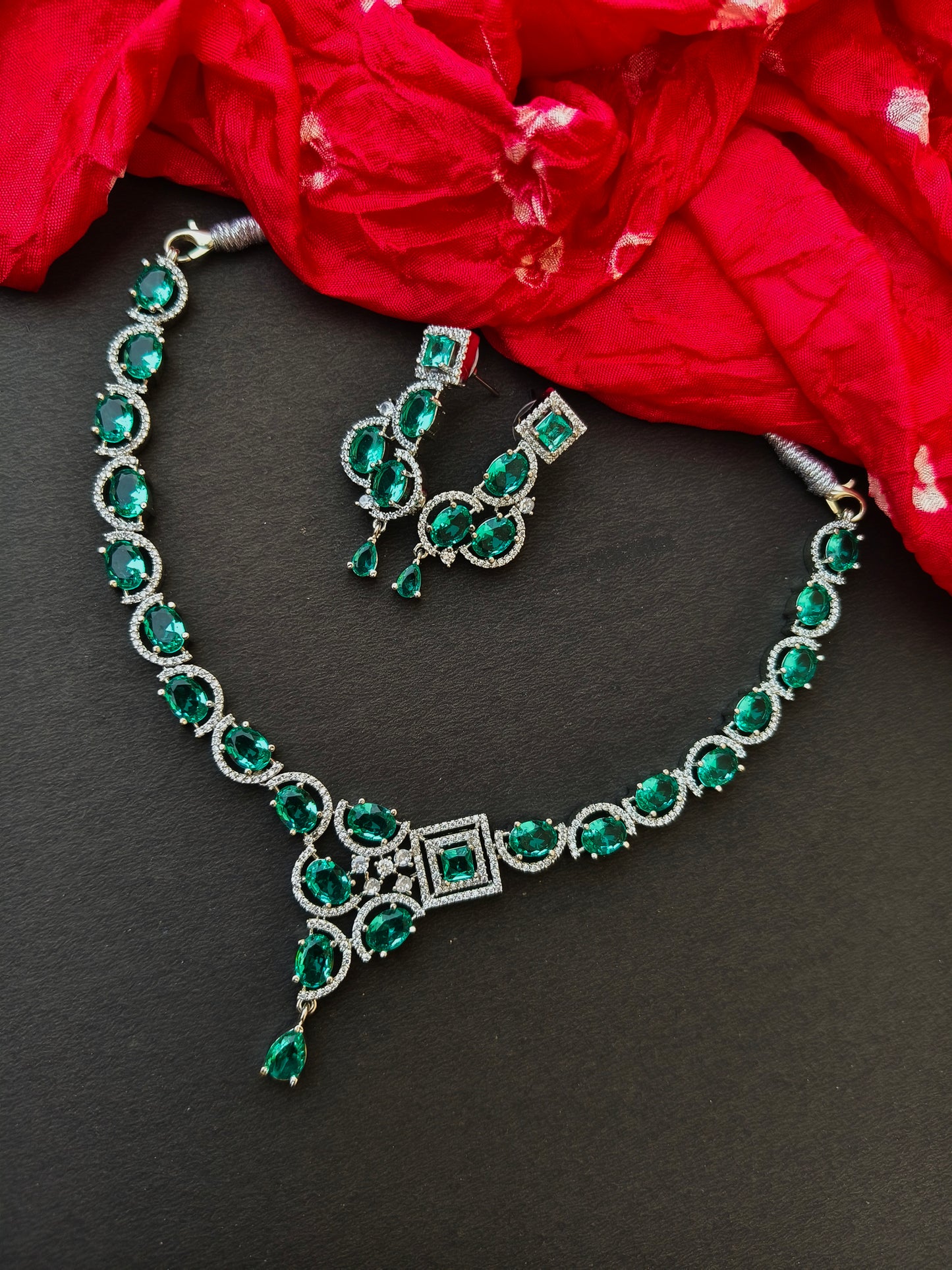 Ruhi Rama Green Zirconia Necklace Set