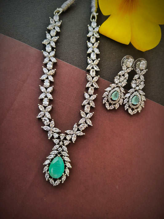 Crystal Clear mint green Zirconia Necklace set