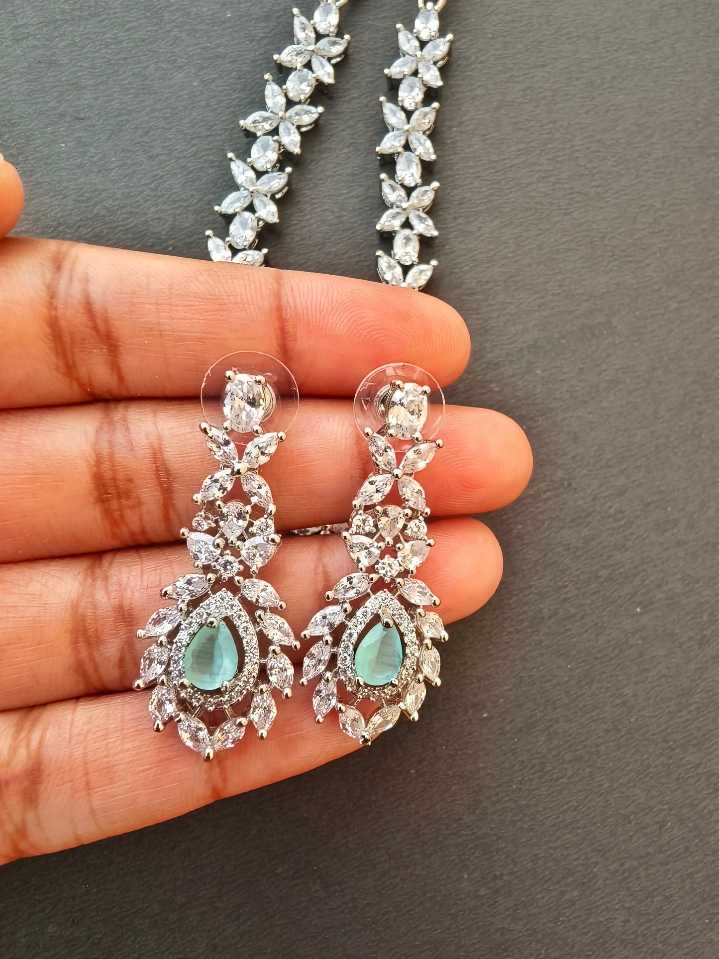 Crystal Clear mint green Zirconia Necklace set