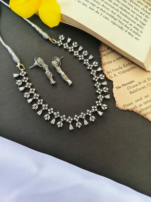 Silver Mini stone American Diamond Necklace set