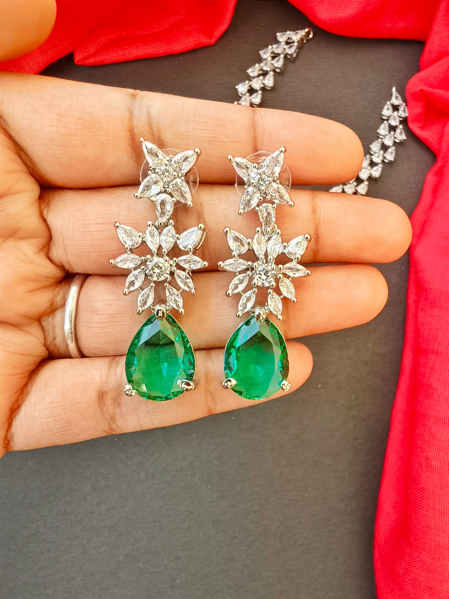 Green Drop Zirconia Necklace set