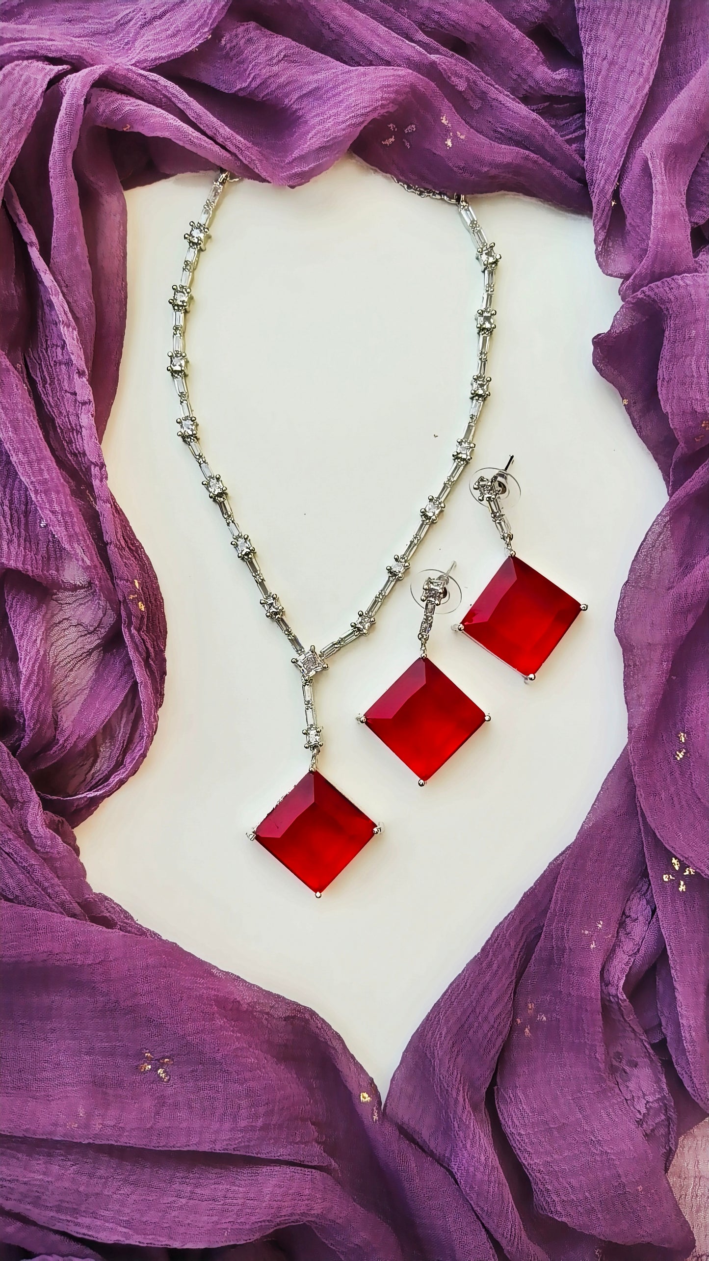 Red Rani Zirconia Necklace Set