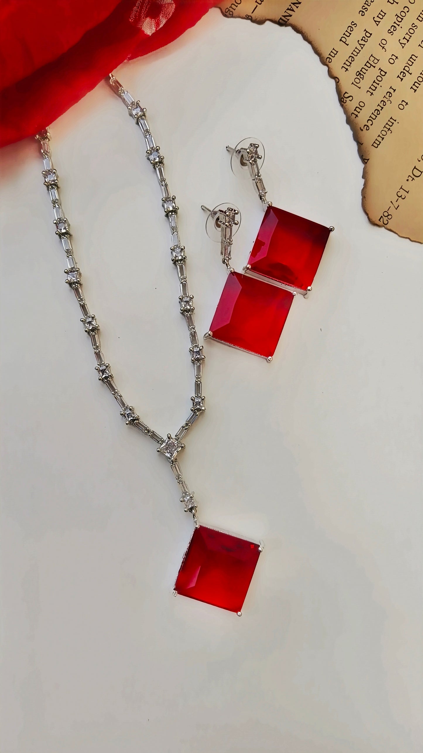 Red Rani Zirconia Necklace Set