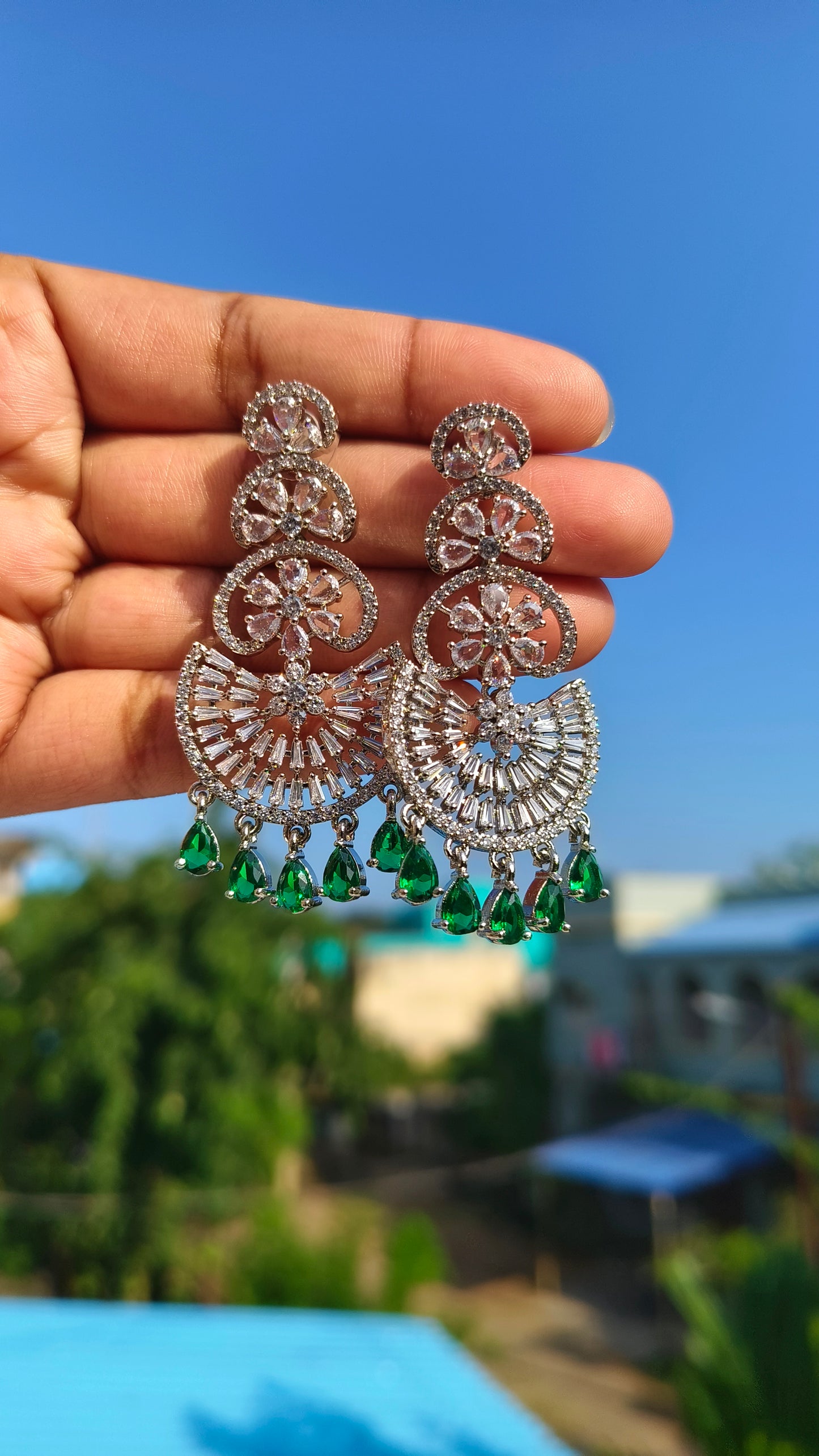 Green Neera Zirconia Chandbali