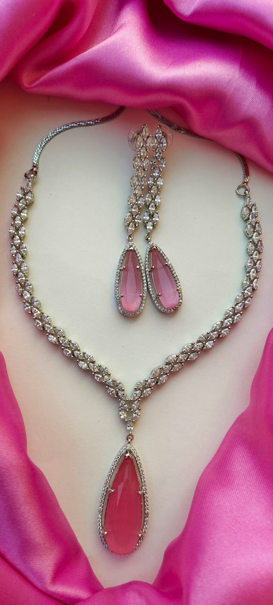 Pink Noory Zirconia Necklace set