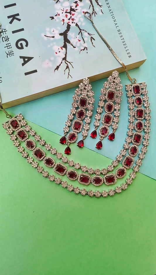 Red Zeena Zirconia Necklace Set