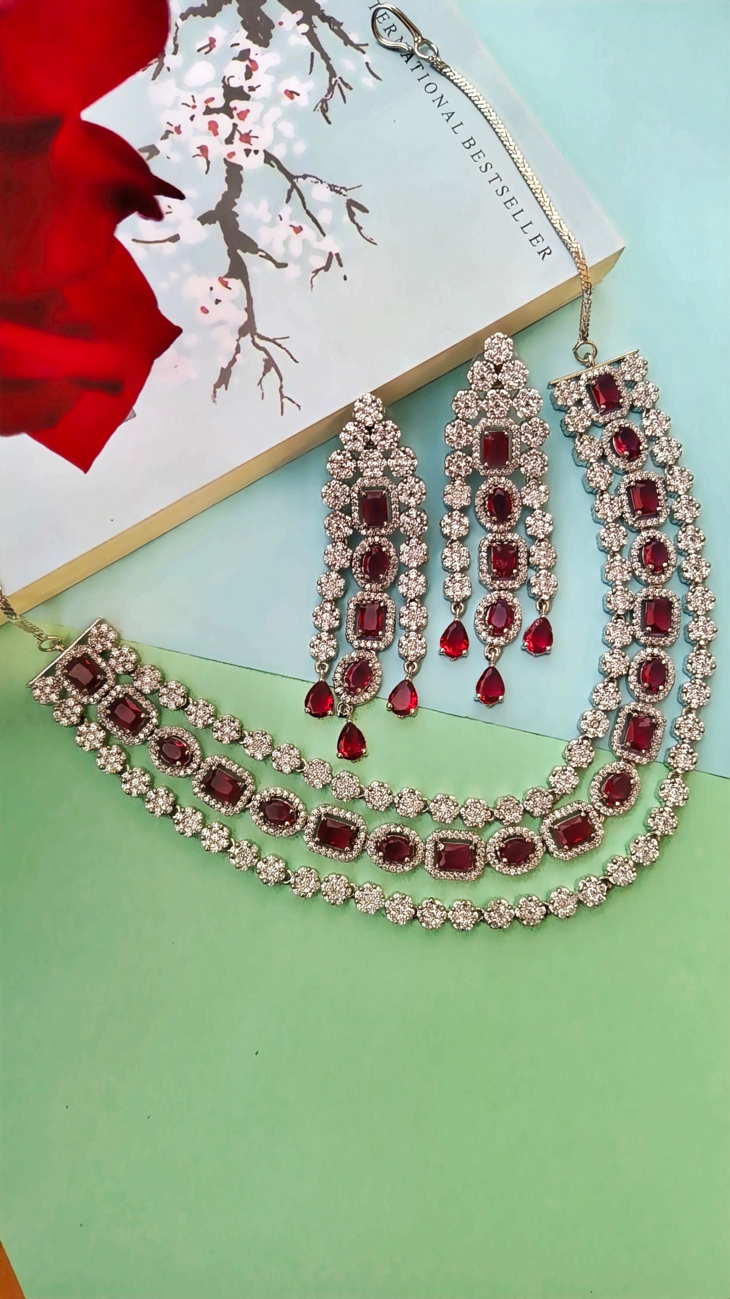 Red Zeena Zirconia Necklace Set