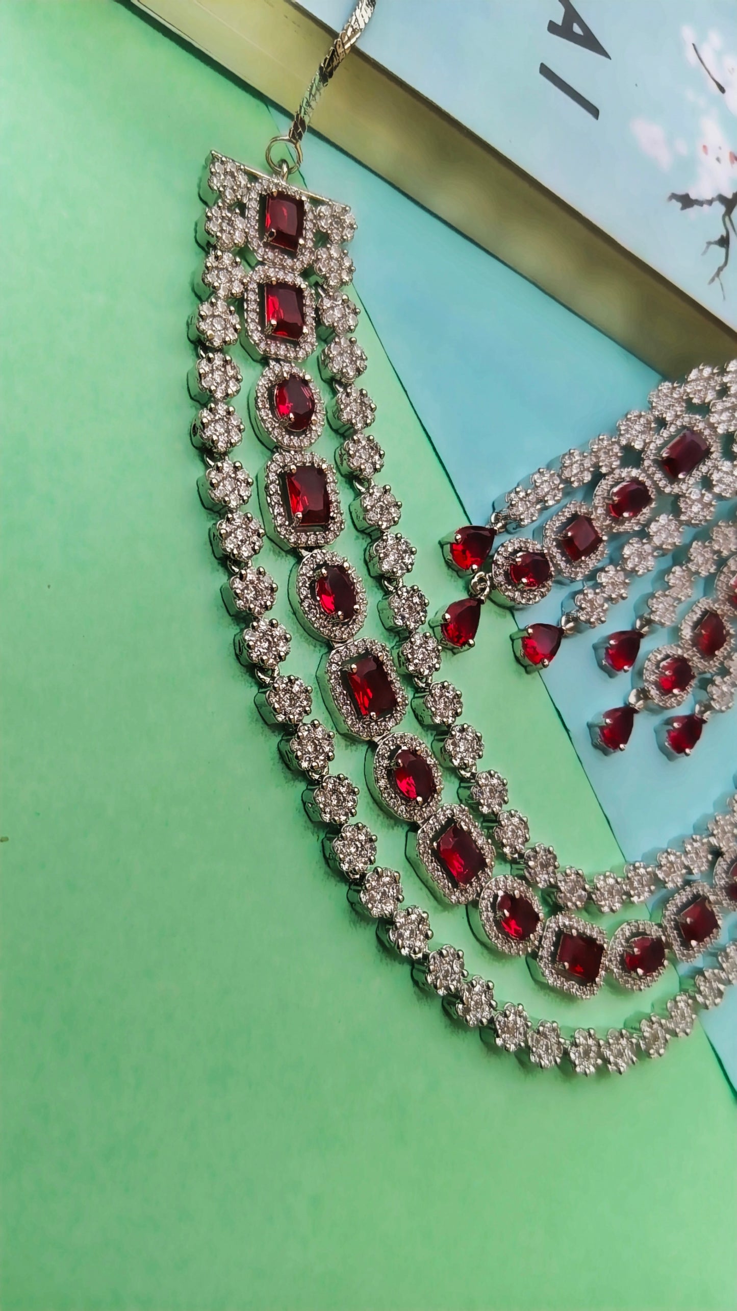 Red Zeena Zirconia Necklace Set