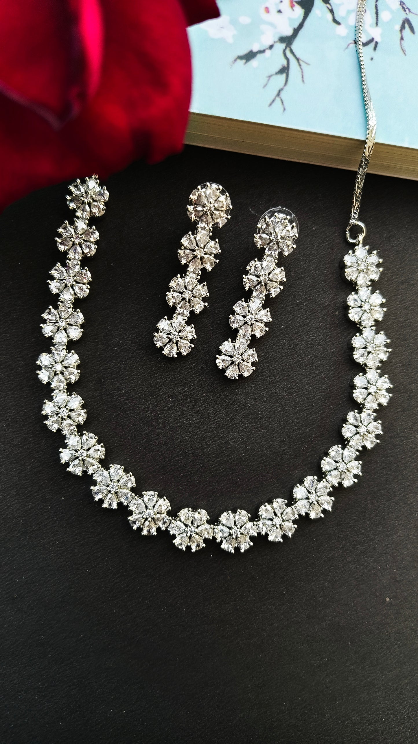 Silver Nisha Zirconia Necklace set