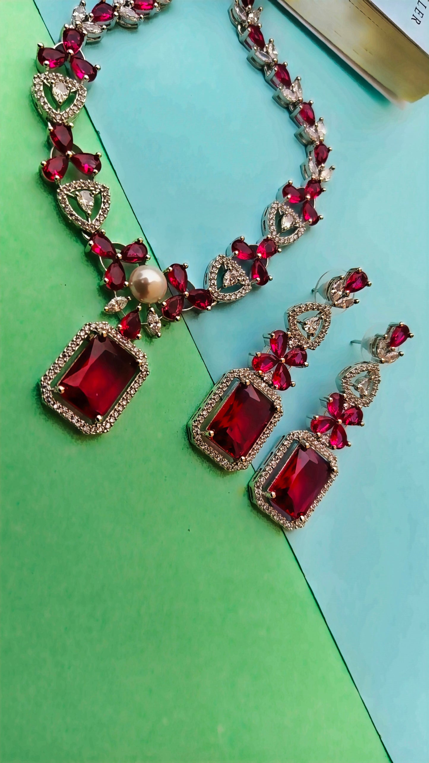 Red Ruhani Zirconia Necklace set