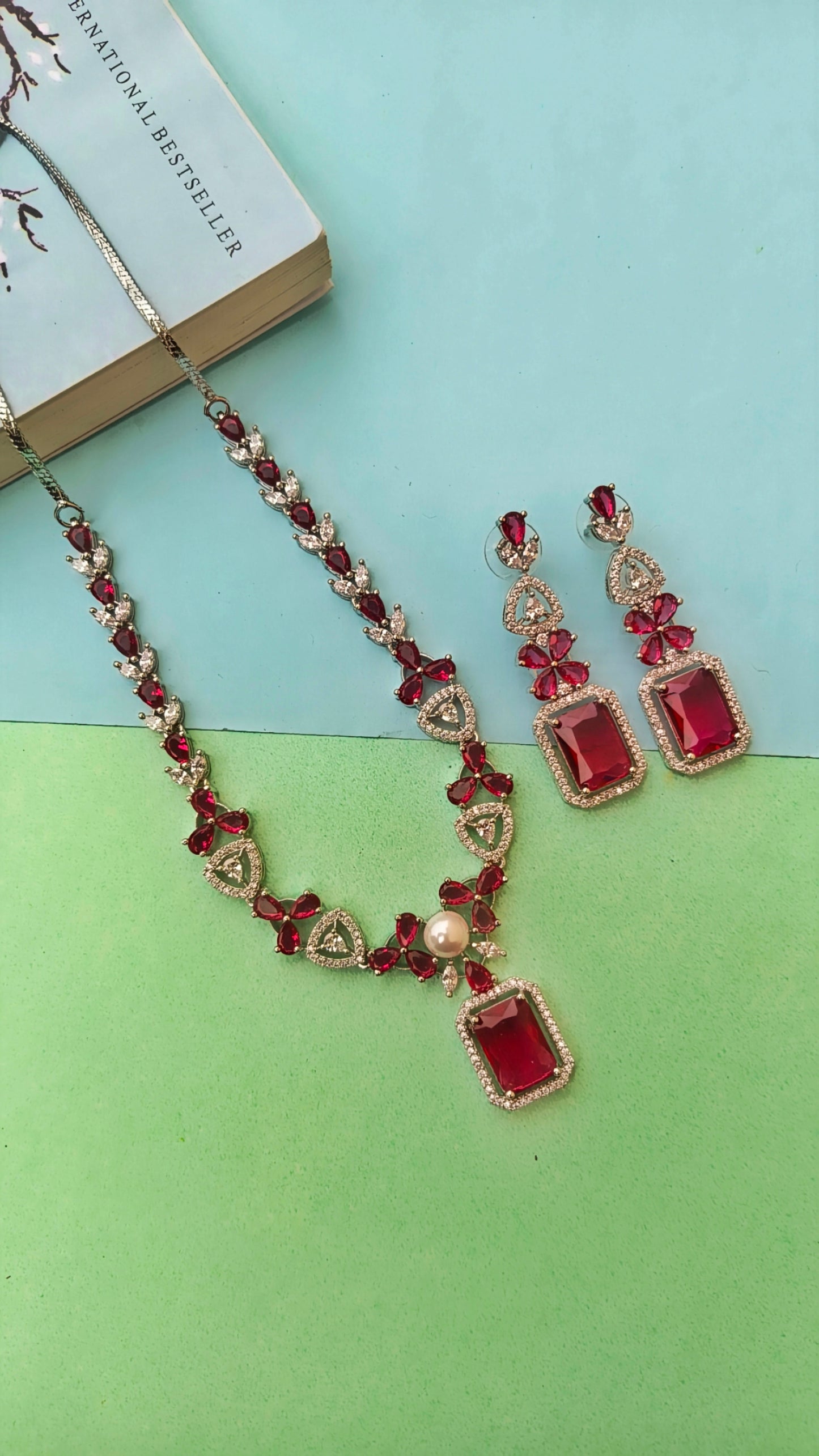 Red Ruhani Zirconia Necklace set