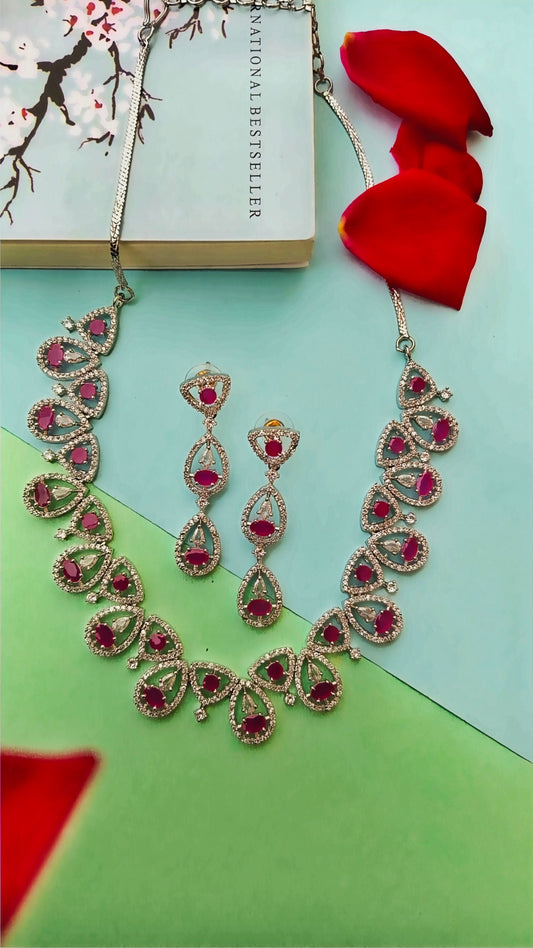 Pink Floral zirconia Necklace Set