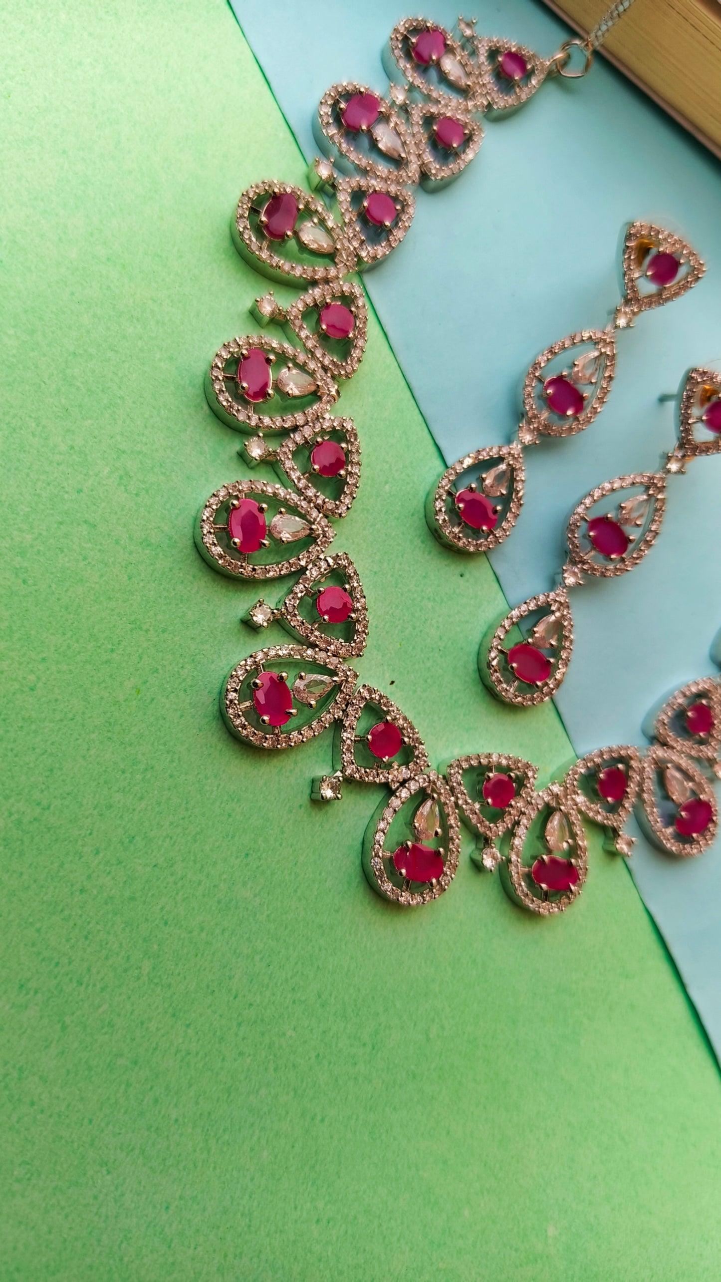 Pink Floral zirconia Necklace Set