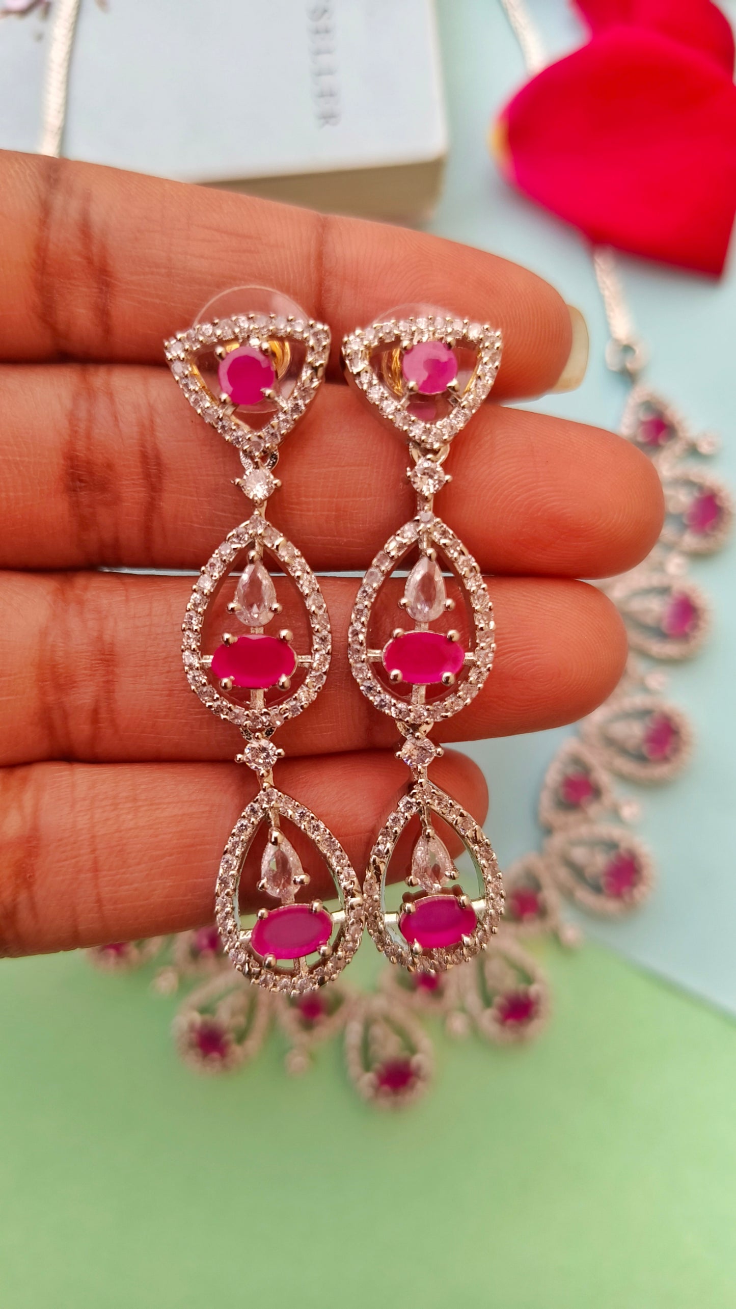 Pink Floral zirconia Necklace Set