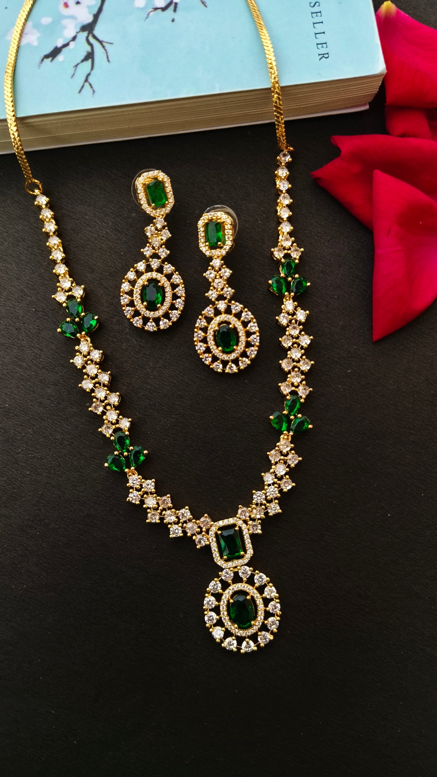 Golden Neelam Zirconia necklace set