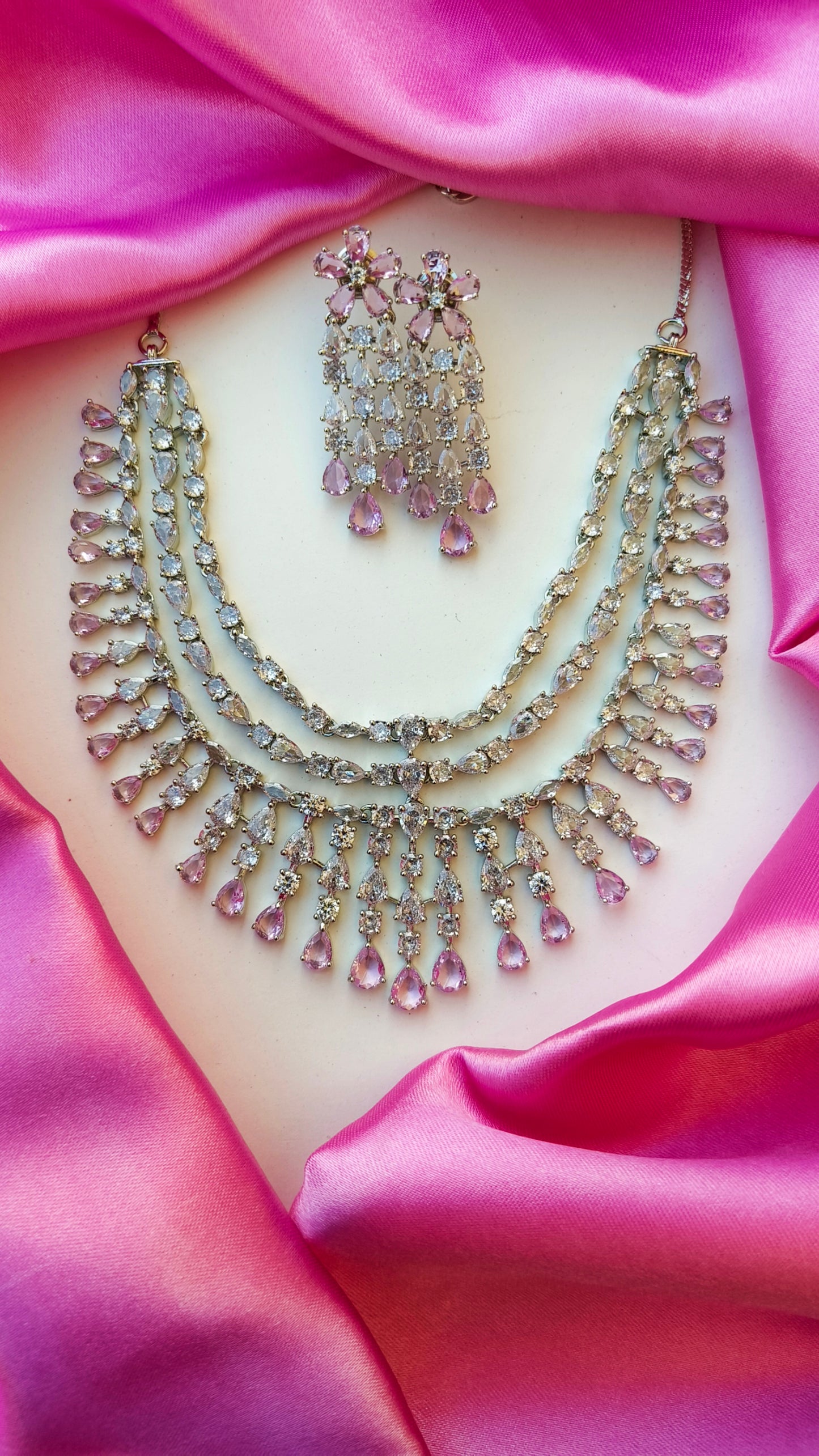 Pink Roopam Zirconia Necklace set