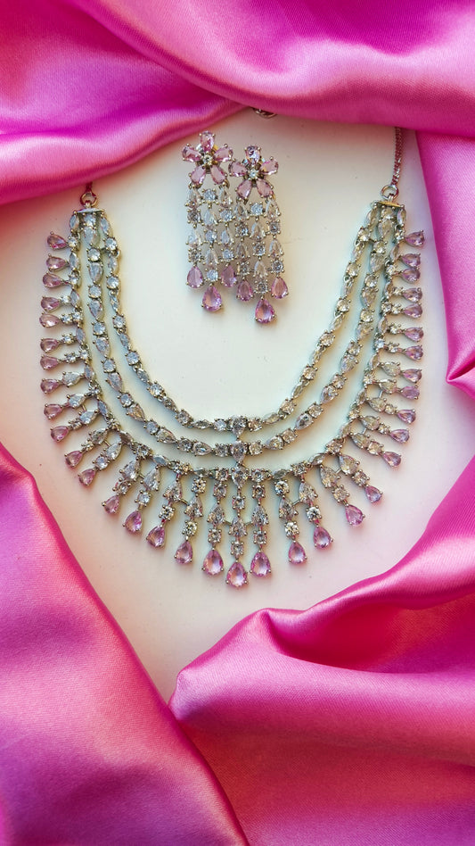 Pink Roopam Zirconia Necklace set