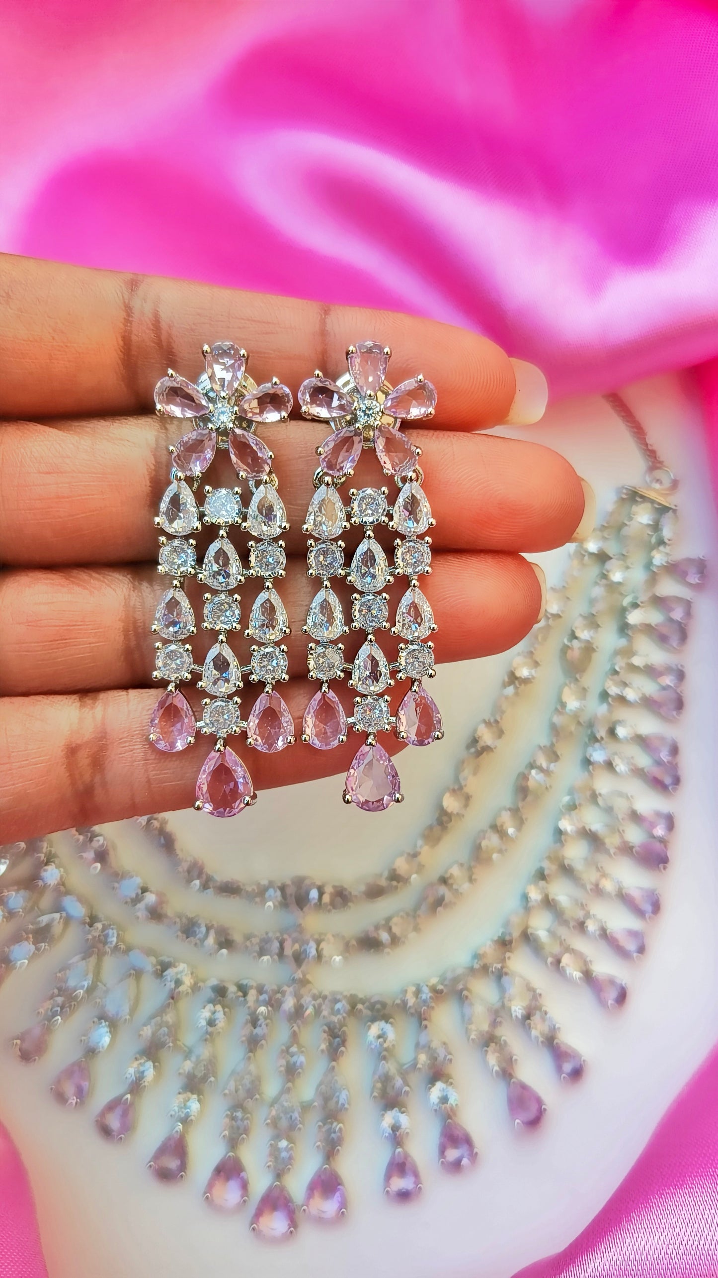 Pink Roopam Zirconia Necklace set